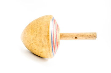vintage wooden top toy isolated on white background