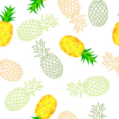 Pineapple fruit seamless pattern yellow orange green illustration vector