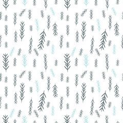 Seamless simple vector graphics pattern. Tile Christmas background with pine-tree. Wrapping paper texture. Merry Christmas!