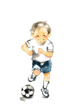 走る男の子、サッカー