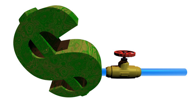 illustration of an editorial nature of a dollar sign being pumped up