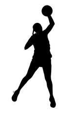 Silhouette of korfball ladies league girl player throwing ball