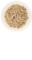White peppercorn in white bowl over white background