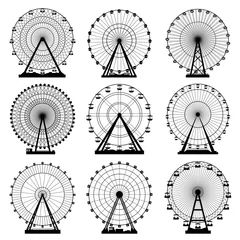Deurstickers Vector illustrations set. Ferris wheel. Carnival. Funfair background © 32 pixels
