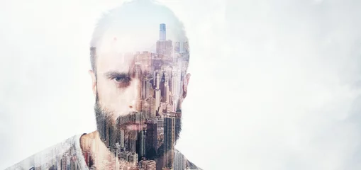 Double exposure concept with bearded man. Wide © SFIO CRACHO