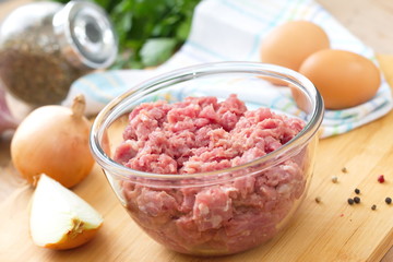 Fresh raw minced beef in a bowl