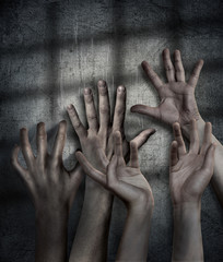 Horror Scene. Hand on wall backround. Poster, cover concept.