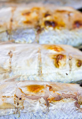 Close up of grilled mackerel.