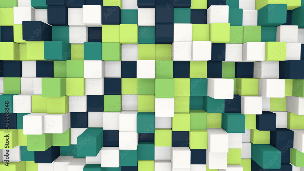 Poster white and green 3d boxes moving seamless loop