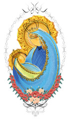 Mother and child, blessed virgin mary with baby jesus crowned, h