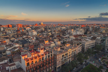 Aerial view of Valencia, Spain in the evening