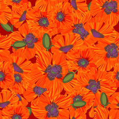 Fototapeta premium Abstract texture with poppy. Seamless pattern with festive flower bouquet ornament