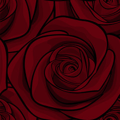 seamless pattern in red roses with contours. Hand-drawn contour lines and strokes. Perfect for background greeting cards and invitations to the day of the wedding, birthday, Valentine's Day