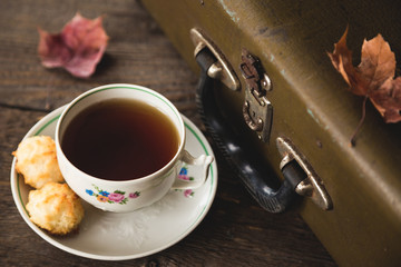 Cup of tea with cookies, vintage style