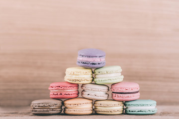 colorful macarons with vintage pastel filtered