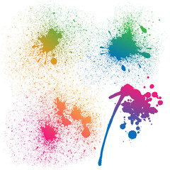 Set of 4 isolated colorful gradient rainbow grunge paint splashes on white background