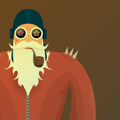 vector biker santa claus with smoking pipe.