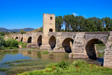Roman-Medieval bridge of Frias on Ebro river. Burgos. Castilla a