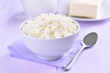 Curd cheese in bowl