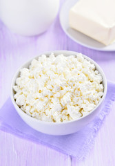 Curd cheese in white bowl