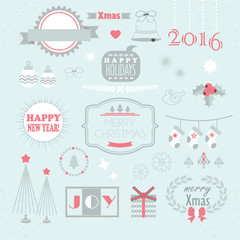Christmas and New Year design elements set on blue background