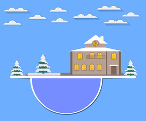 Winter landscape. House in the snow. Vector illustration in a flat style.