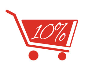 Shopping carts with a discount of 10 percent. The red truck on a white background.