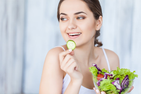 healthy lovely woman with salad