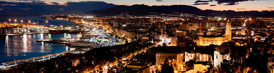 Fototapeta na wymiar View over Malaga at evening Andalusia Spain