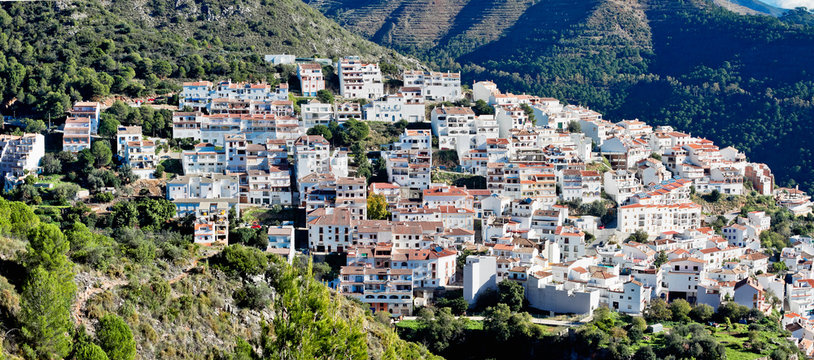 View of town and surrounding countryside, Ojen, Malaga Province,