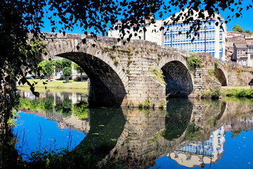 Fototapeta premium old Roman bridge in Monforte de Lemos, Galicia, Spain