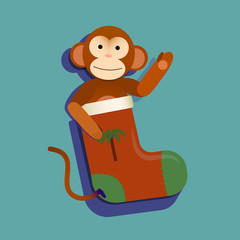 red Christmas stocking sock with monkey