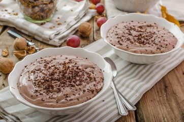 Chocolate pudding and baked granola