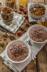Chocolate pudding and baked granola