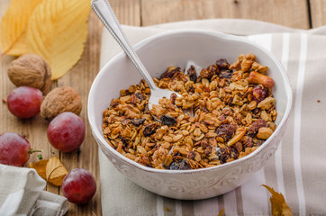 Chocolate pudding and baked granola