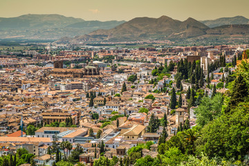 Fototapeta na wymiar Spain, Andalusia Region, Granada town panorama from Alhambra vie