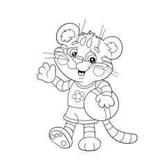 Coloring Page Outline Of a little tiger with a ball