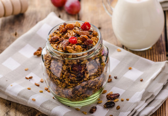 Home-baked granola with nuts, honey and pieces of fruit