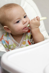 Boy biting celery