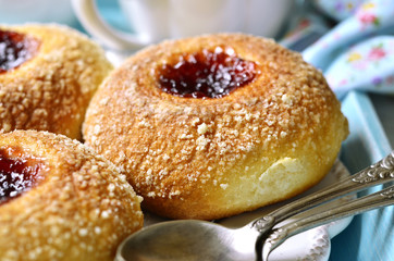 Homemade buns with jam filling.