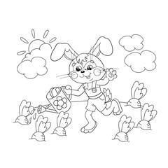 Coloring Page Outline Of a cute Bunny with watering can