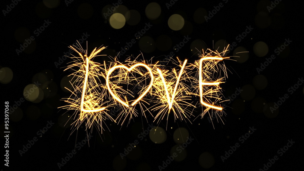 Poster love text sparkler animation last 5s loopable