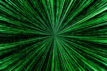 Obraz premium digital green star burst matrix generated in black background, technology concept