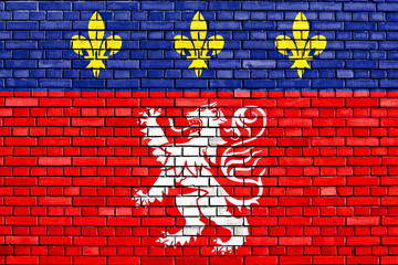flag of Lyon painted on brick wall