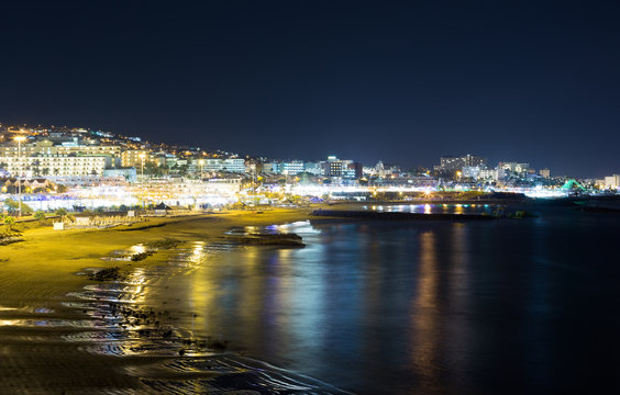 night view of the city and the sea