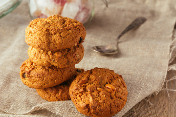 Oatmeal cookies on linen cloth