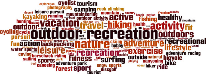 Outdoor recreation word cloud concept. Vector illustration