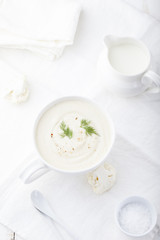 Cauliflower soup with dill and seasoning. Healthy food
