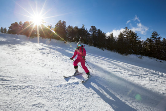 Young girl on skis