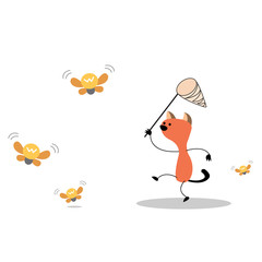 Cat with a butterfly net. Cat catches ideas. Cat catches a net bulbs.